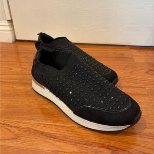 Stylish Black Slip-On Rhinestone Shoes